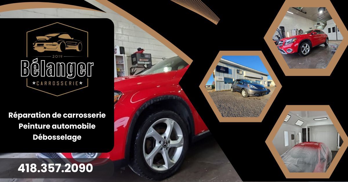  Carrossier ponçant un panneau de carrosserie dans un atelier à Montmagny 